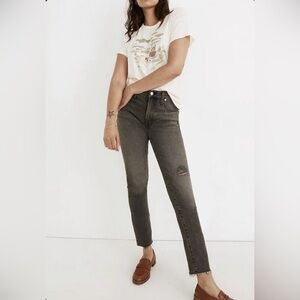 Madewell Perfect Vintage Jean Cosner Wash Knee-Rip Edition Black Raw Hem Size 29
